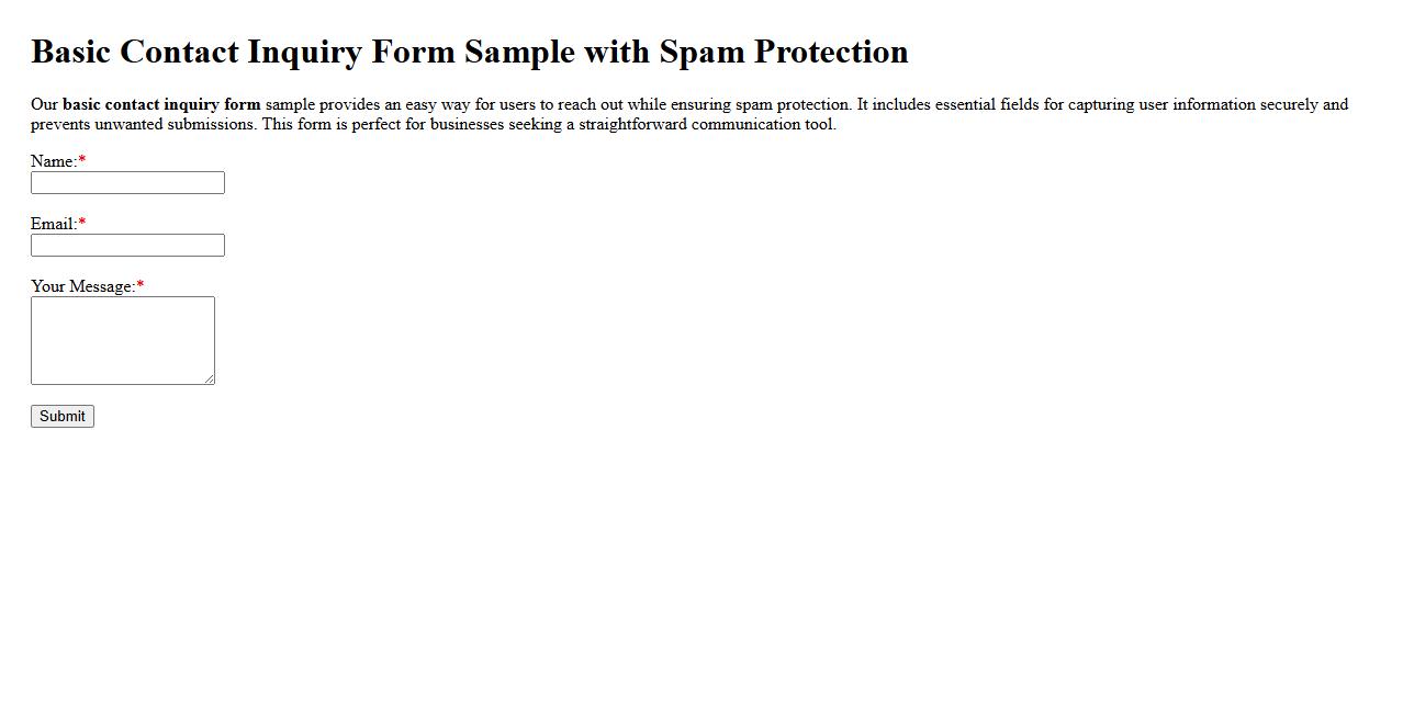 Basic contact inquiry form sample with spam protection image preview