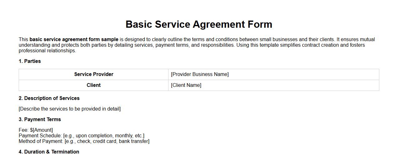 basic service agreement form sample for small business image preview
