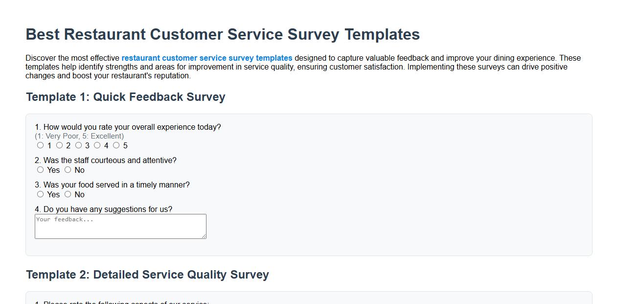 best restaurant customer service survey templates image preview