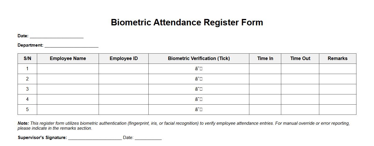 biometric attendance register form sample image preview