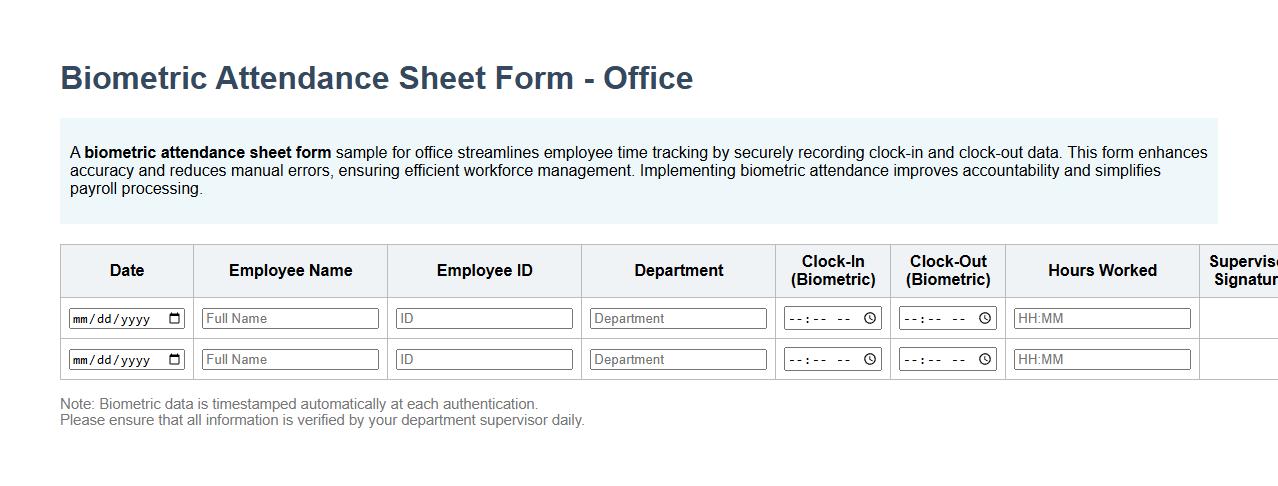 Biometric attendance sheet form sample for office image preview