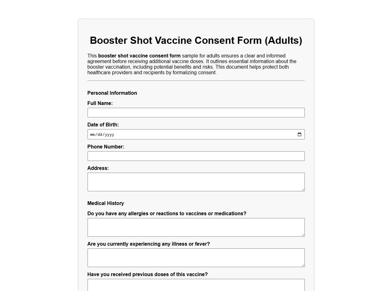 Booster shot vaccine consent form sample for adults image preview