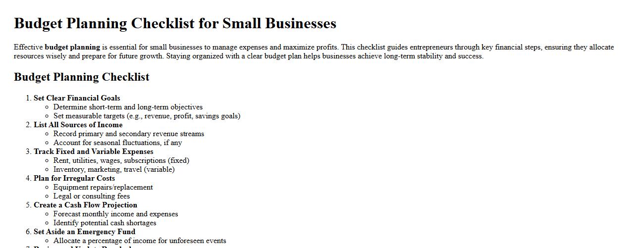 Budget planning checklist for small businesses image preview