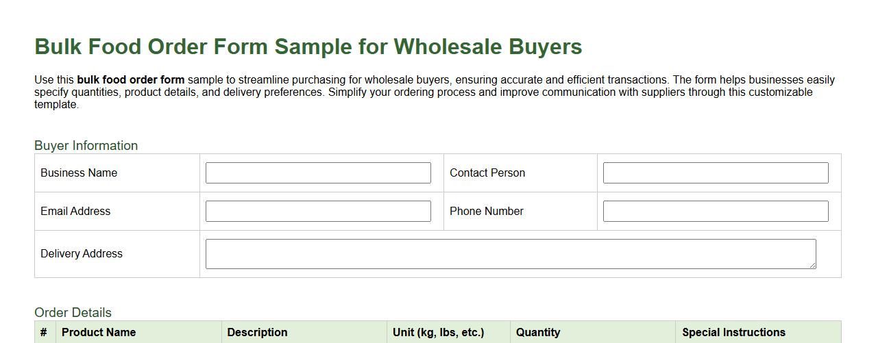 Bulk food order form sample for wholesale buyers image preview
