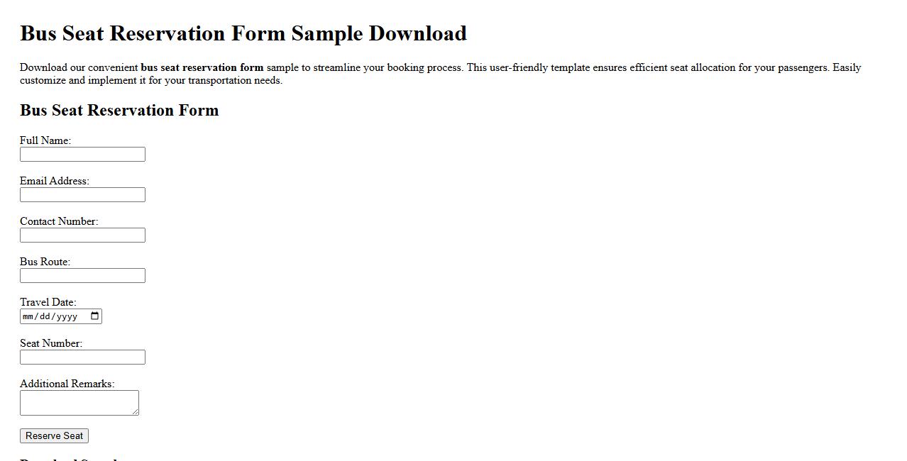 Bus seat reservation form sample download image preview