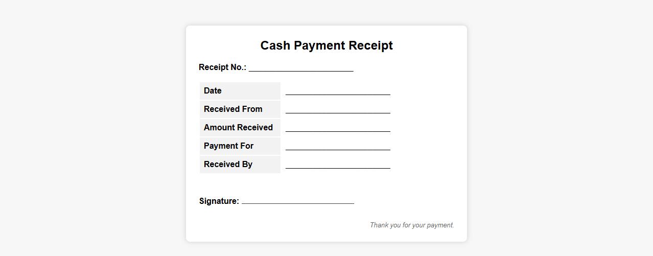 cash payment receipt form sample for small business image preview