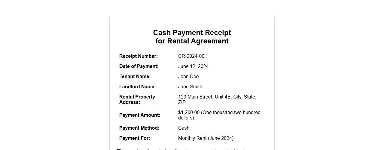 Cash payment receipt sample for rental agreement image preview