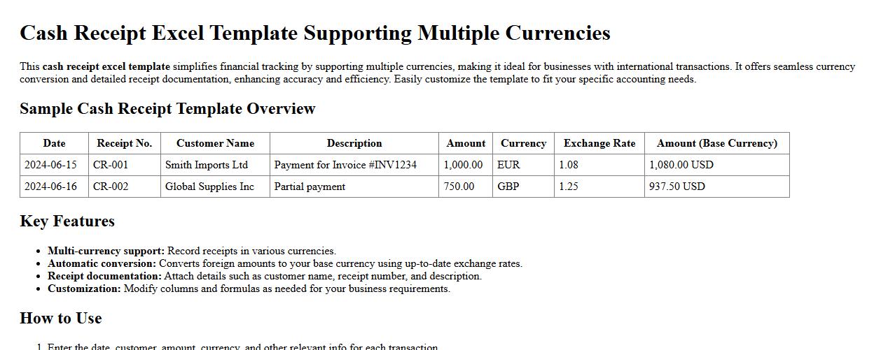 cash receipt excel template supporting multiple currencies image preview