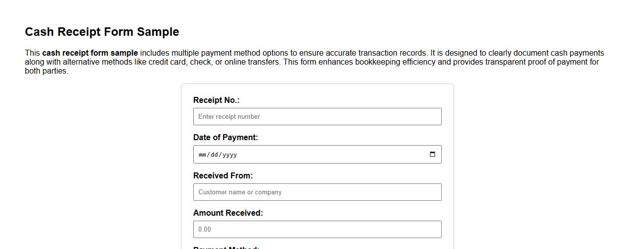 cash receipt form sample with payment method options image preview