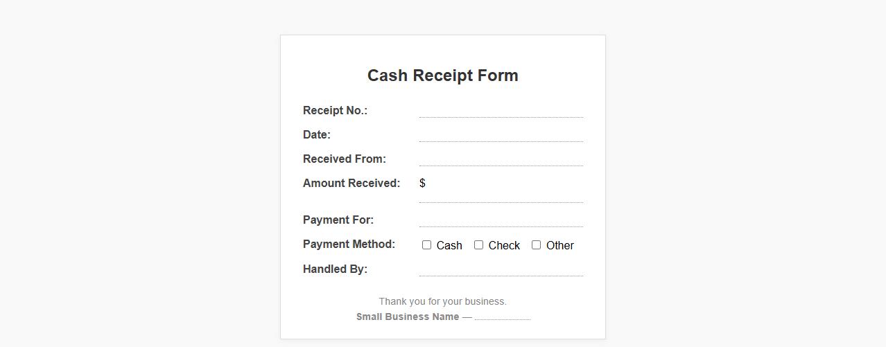 cash receipt form sample for small business image preview