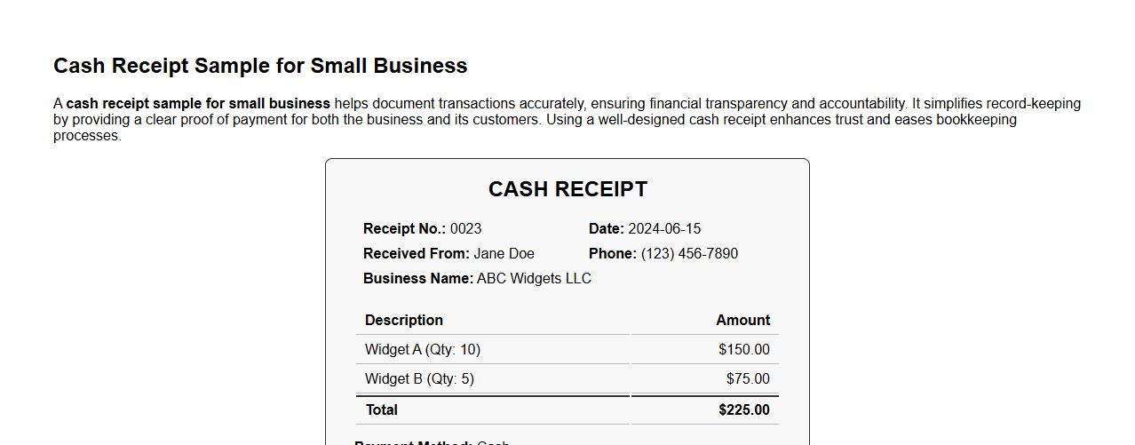 cash receipt sample for small business image preview