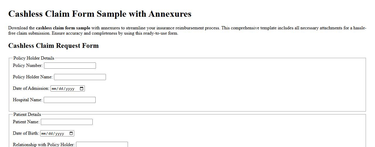 Cashless claim form sample with annexures image preview