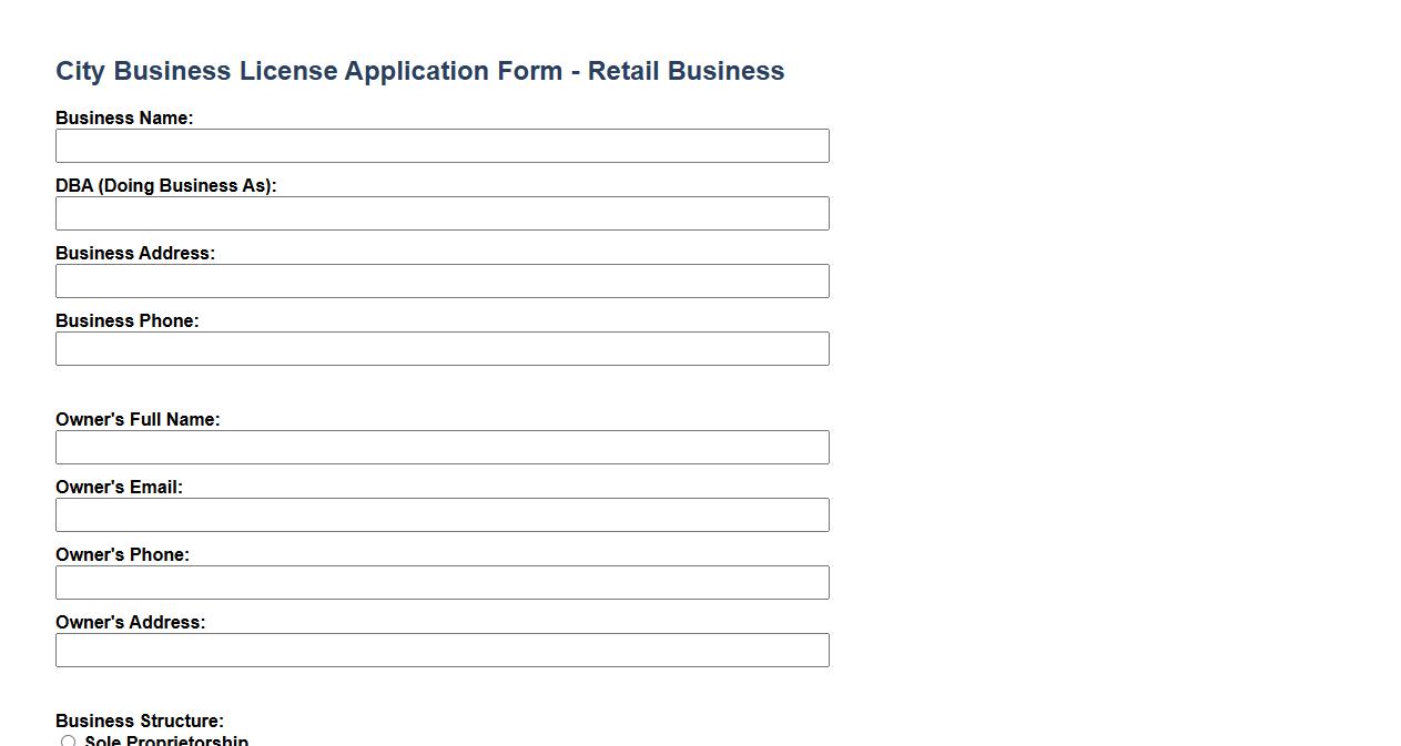 city business license application form sample for retail image preview