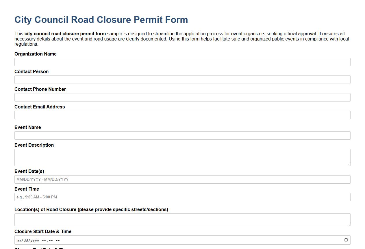 city council road closure permit form sample for events image preview