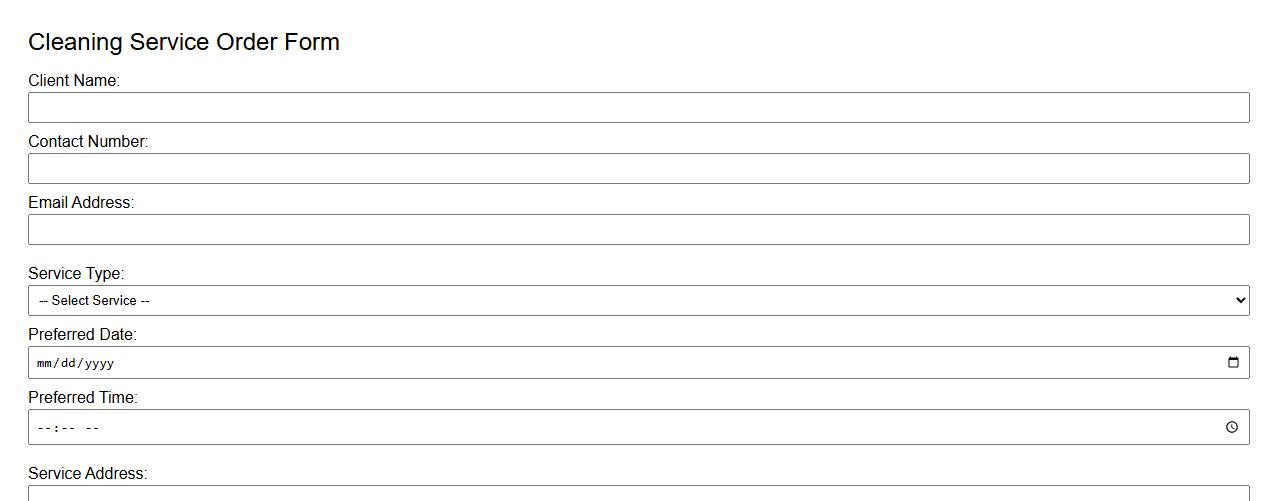 cleaning service order form sample with client signature image preview
