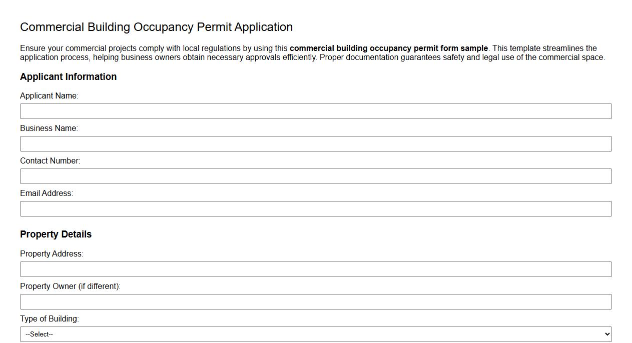 Commercial building occupancy permit form sample image preview