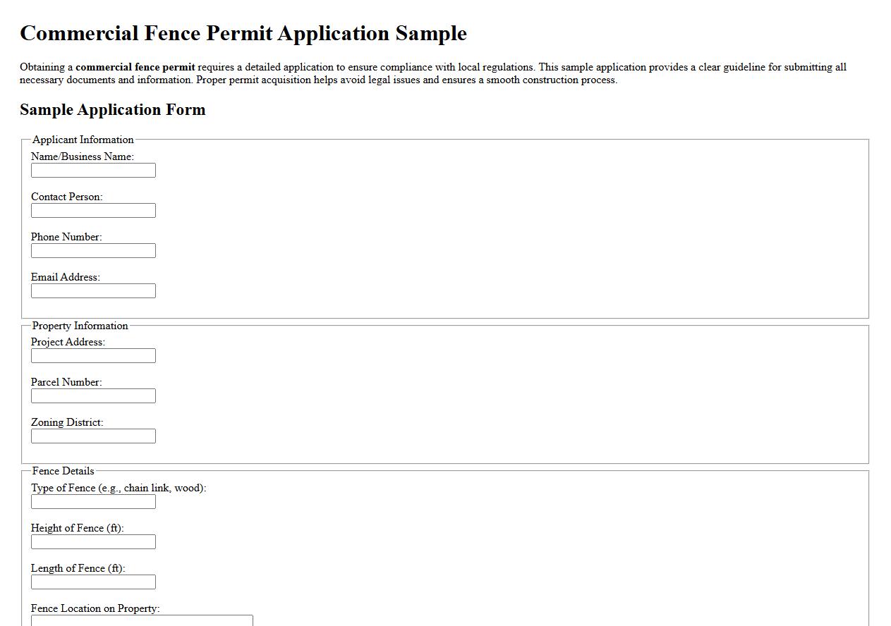 Commercial fence permit application sample image preview