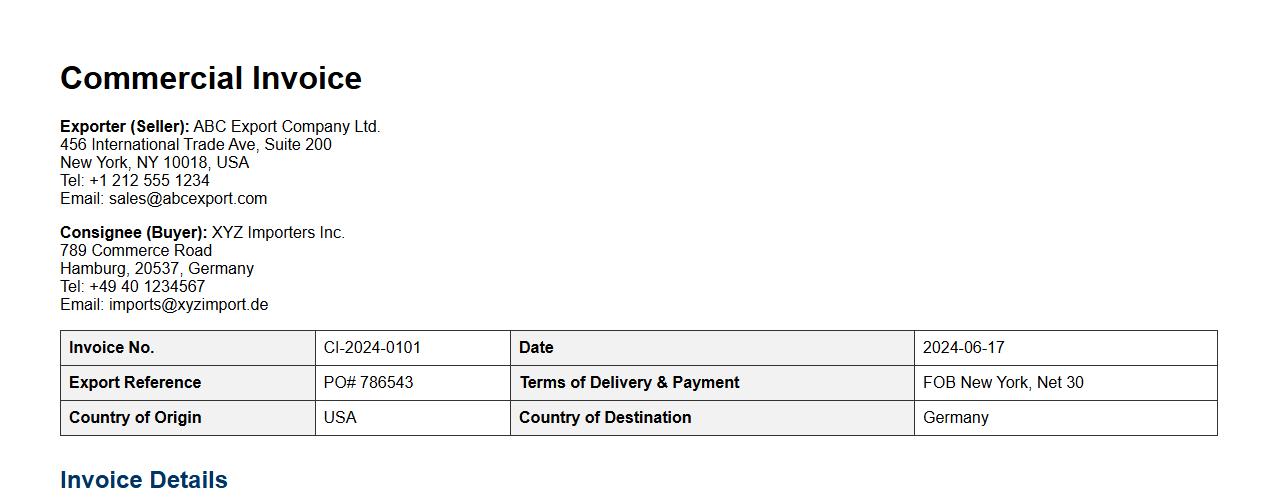 commercial invoice sample with hs code image preview