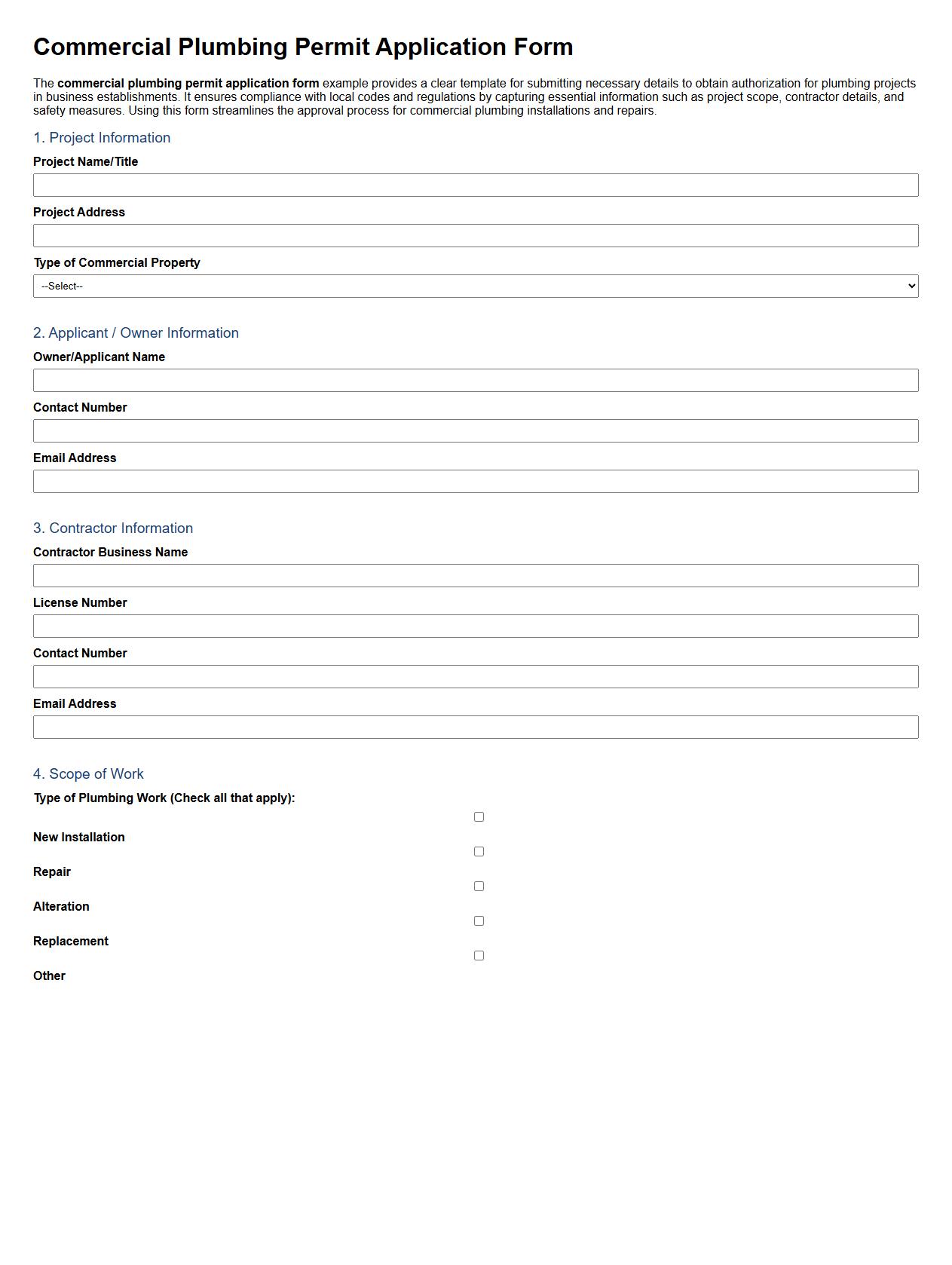 Commercial plumbing permit application form example image preview