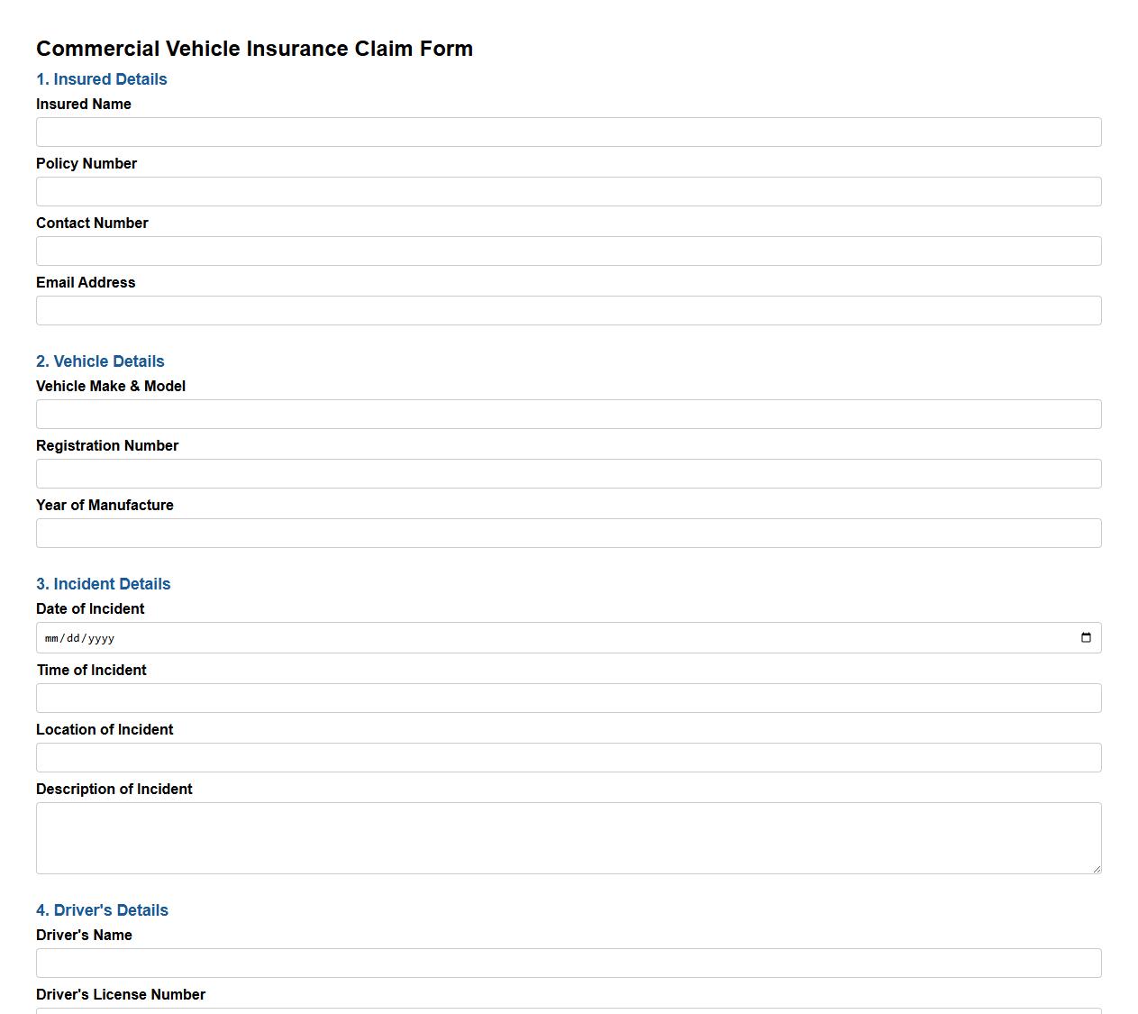 commercial vehicle insurance claim form sample template image preview