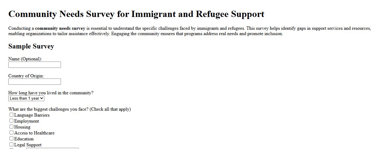 Community needs survey for immigrant and refugee support image preview
