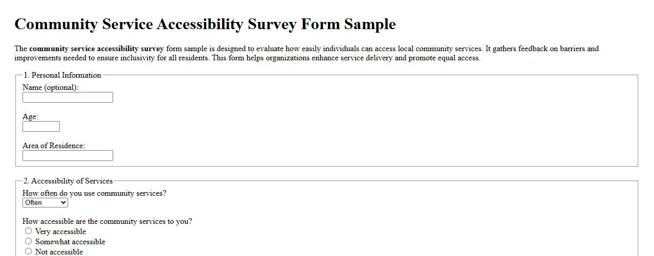 Community service accessibility survey form sample image preview
