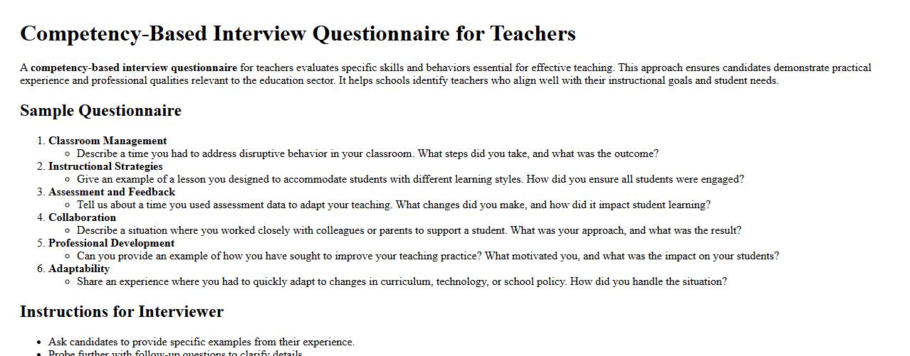 Competency-based interview questionnaire for teachers image preview