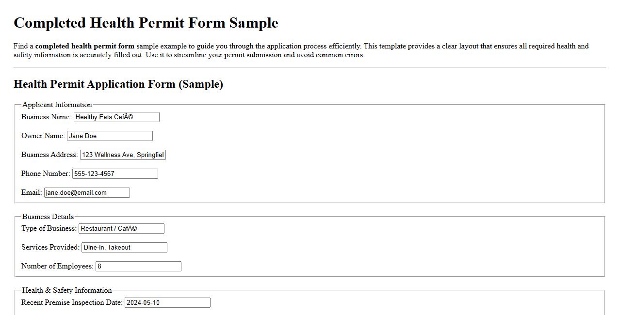 completed health permit form sample example image preview