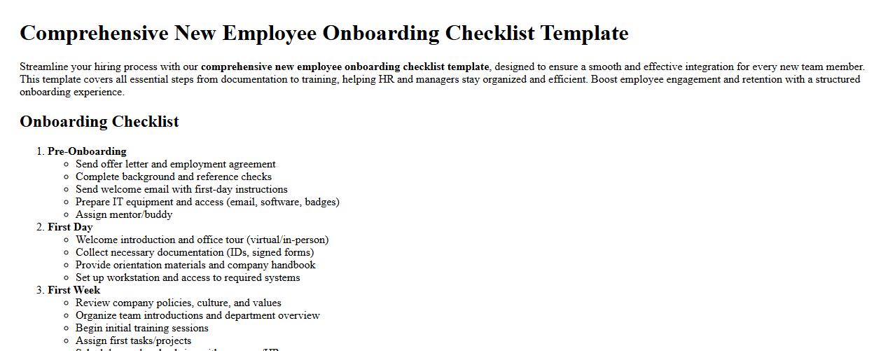Comprehensive new employee onboarding checklist template image preview