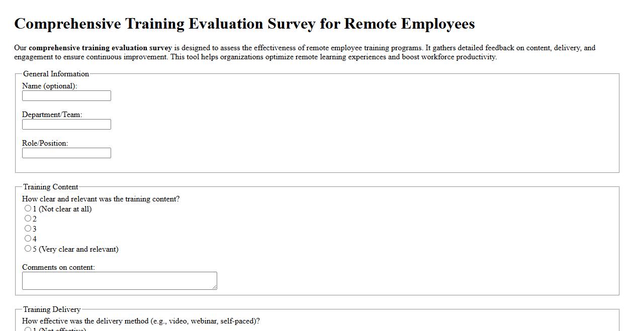 Comprehensive training evaluation survey for remote employees image preview