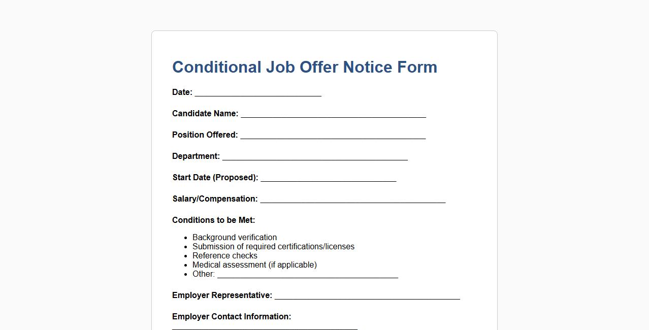conditional job offer notice form sample image preview
