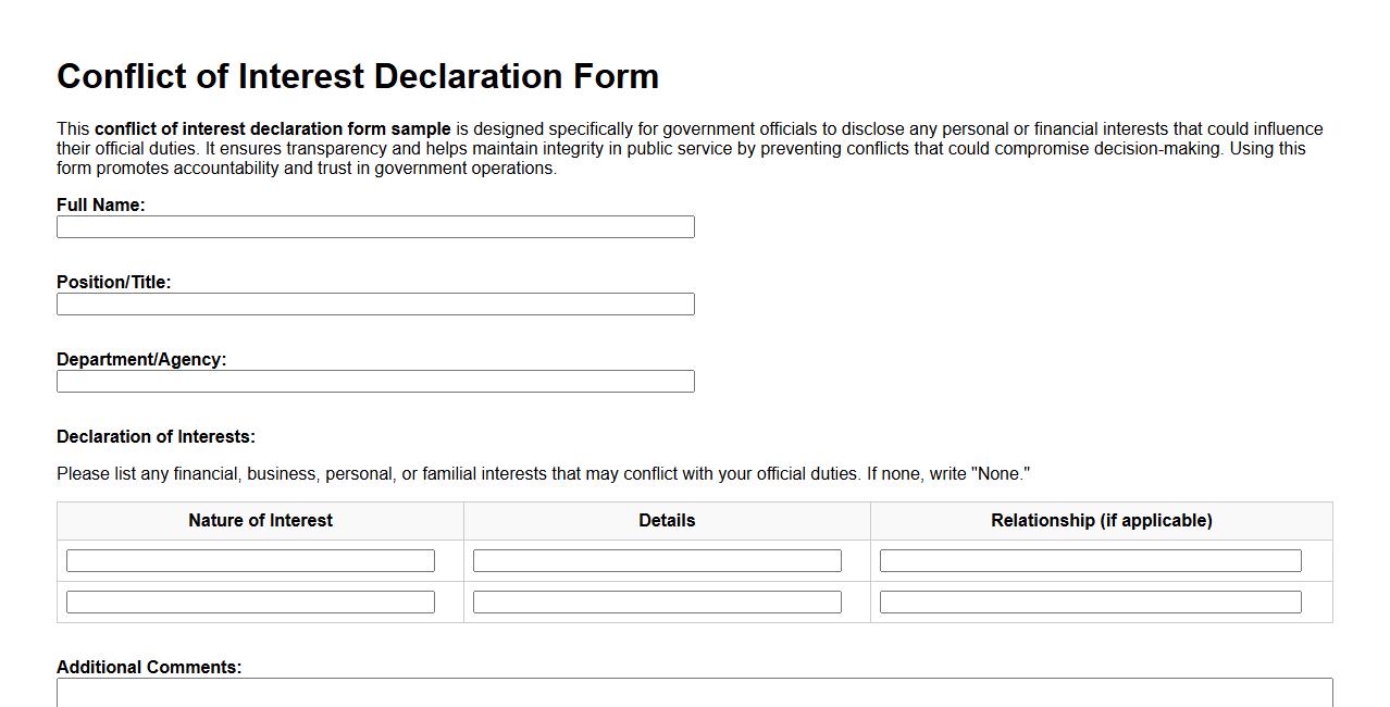 conflict of interest declaration form sample for government officials image preview