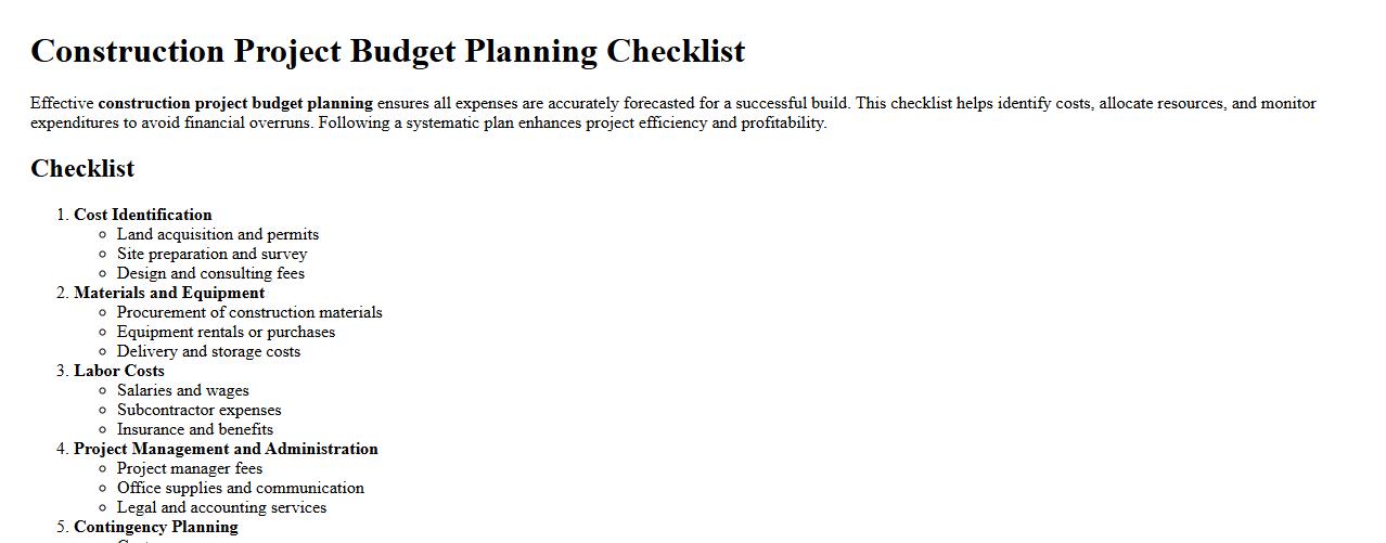 Construction project budget planning checklist image preview