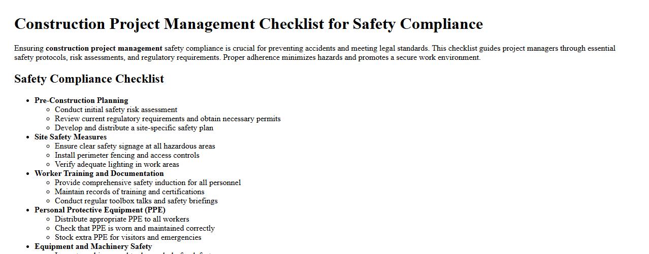 Construction project management checklist for safety compliance image preview