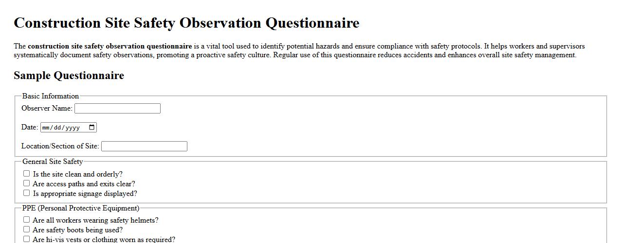 construction site safety observation questionnaire image preview
