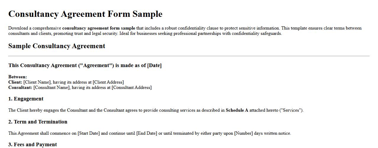 Consultancy agreement form sample with confidentiality clause image preview