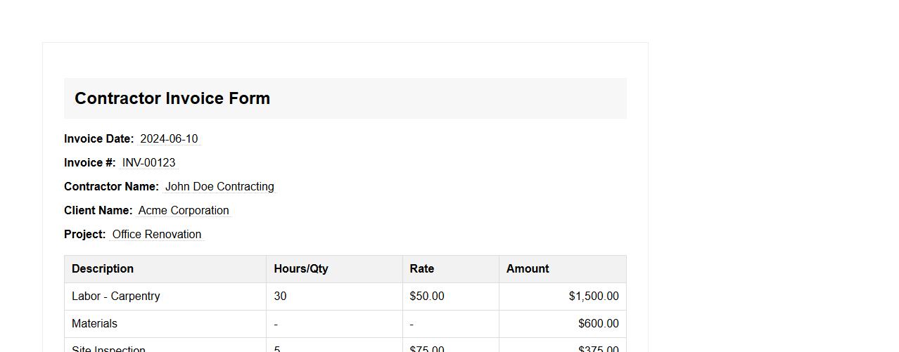 Contractor invoice form sample with tax breakdown image preview