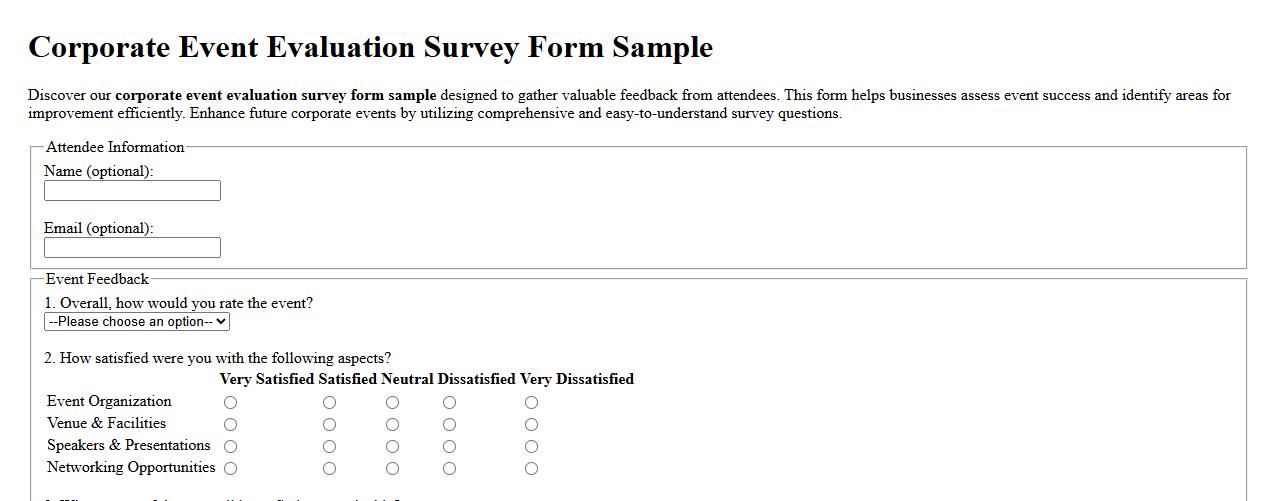 corporate event evaluation survey form sample image preview