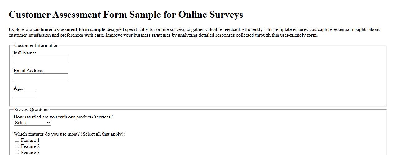 Customer assessment form sample for online surveys image preview
