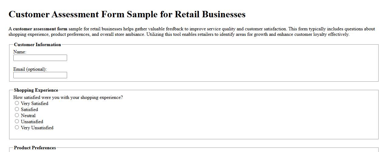 Customer assessment form sample for retail businesses image preview