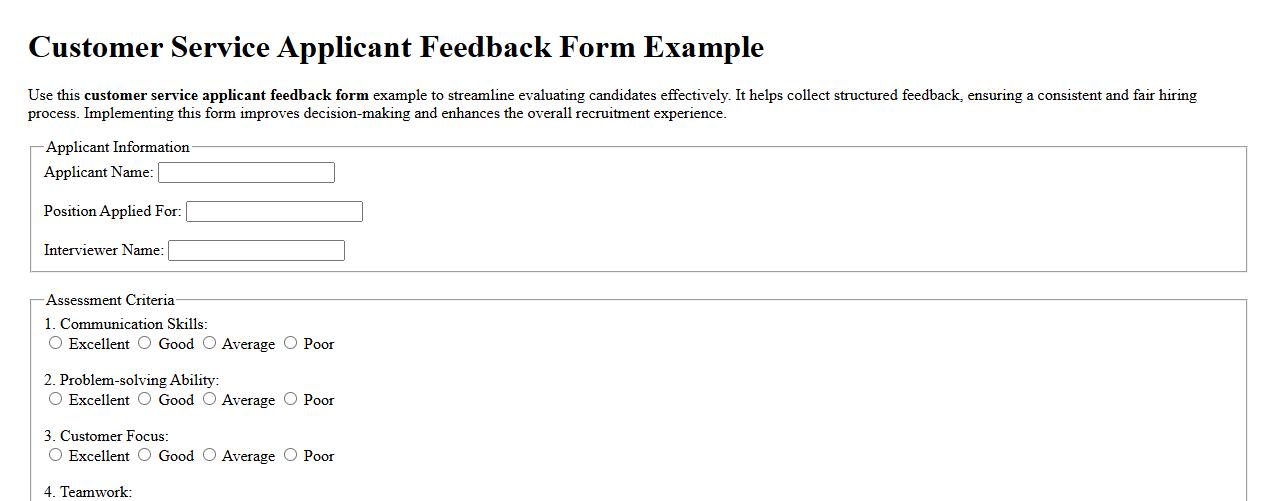 Customer service applicant feedback form example image preview