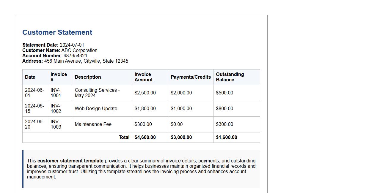 Customer statement template including invoice details image preview