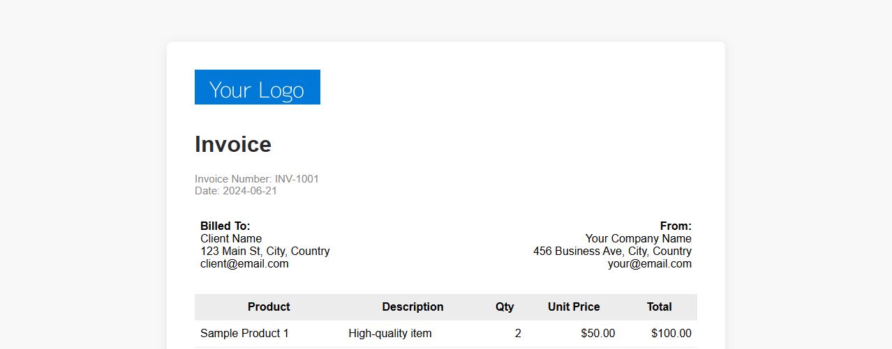 Customizable basic invoice form sample for products image preview
