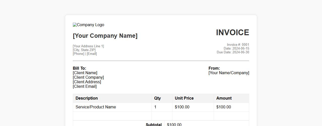 customizable professional invoice form sample template image preview