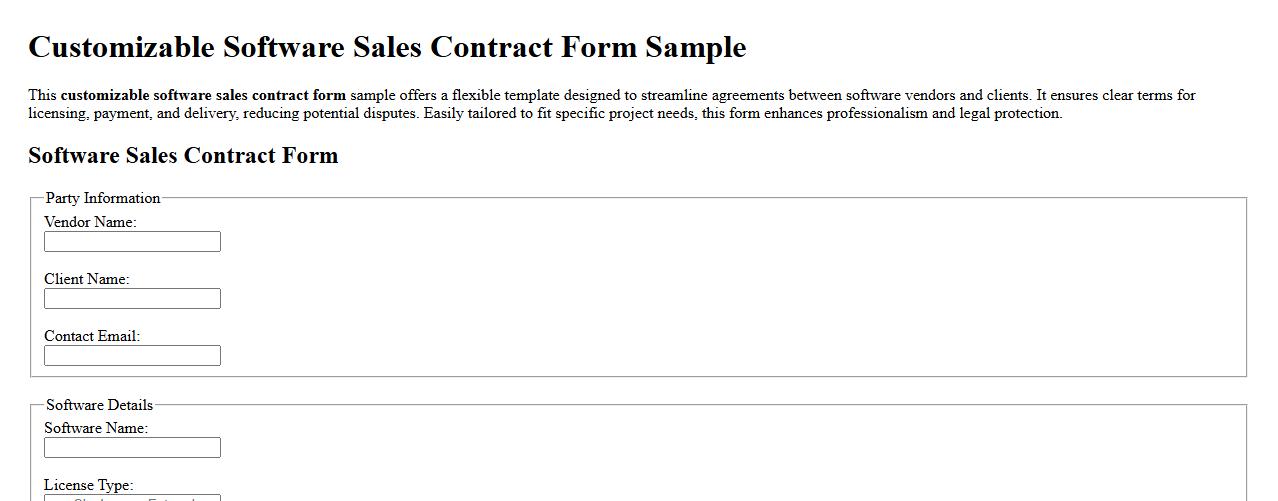 customizable software sales contract form sample image preview