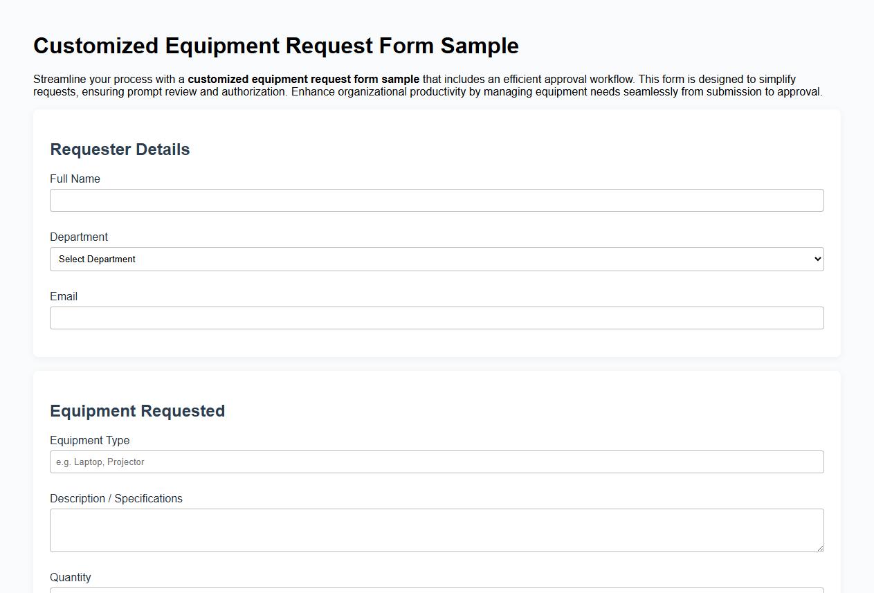 customized equipment request form sample with approval workflow image preview
