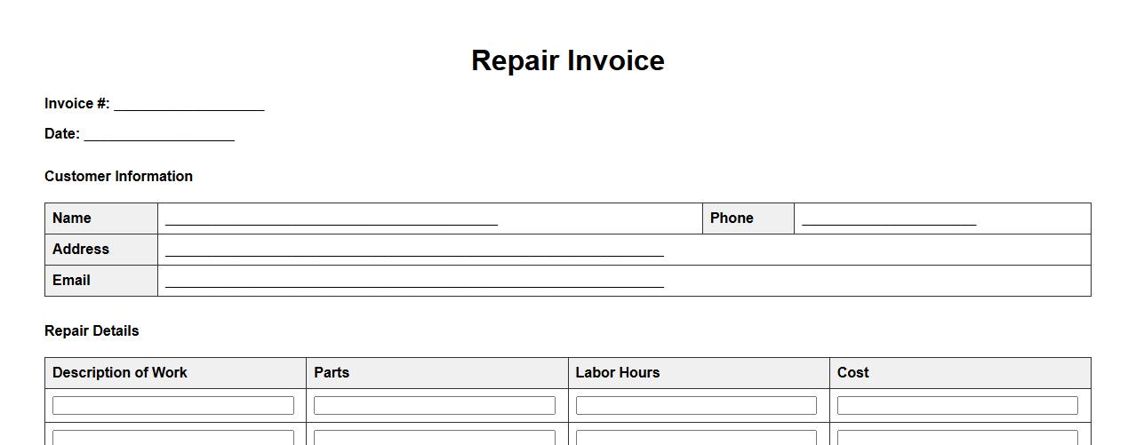 customized repair invoice form sample image preview