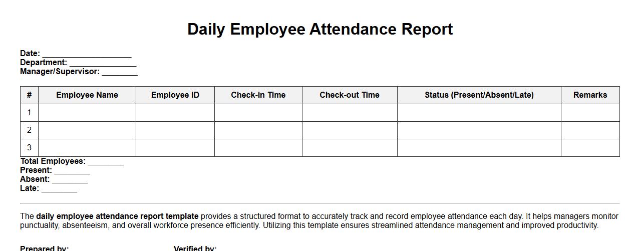 daily employee attendance report template image preview