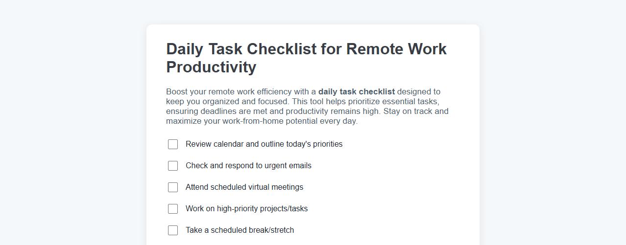 Daily task checklist for remote work productivity image preview