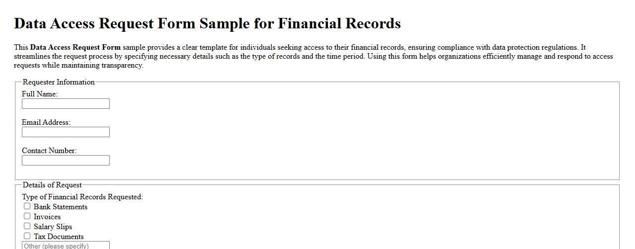 Data Access Request Form Sample for Financial Records image preview